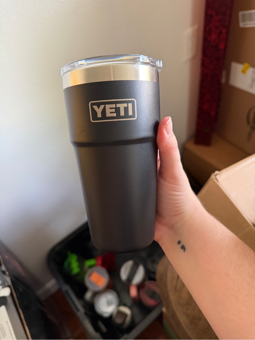 Yeti Matte Black Tumbler with Silver Rim